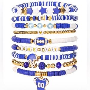 Blue and‎ White Game Day Football Stackable Bracelet Set